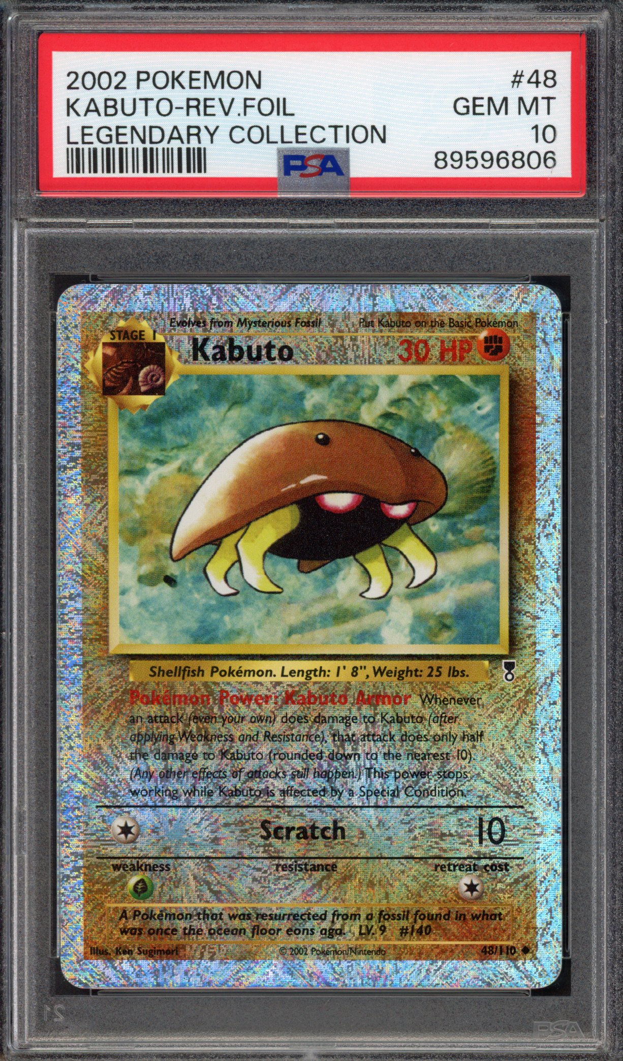 Pokémon TCG PSA 10 Kabuto 48 Reverse Foil, Legendary Collection