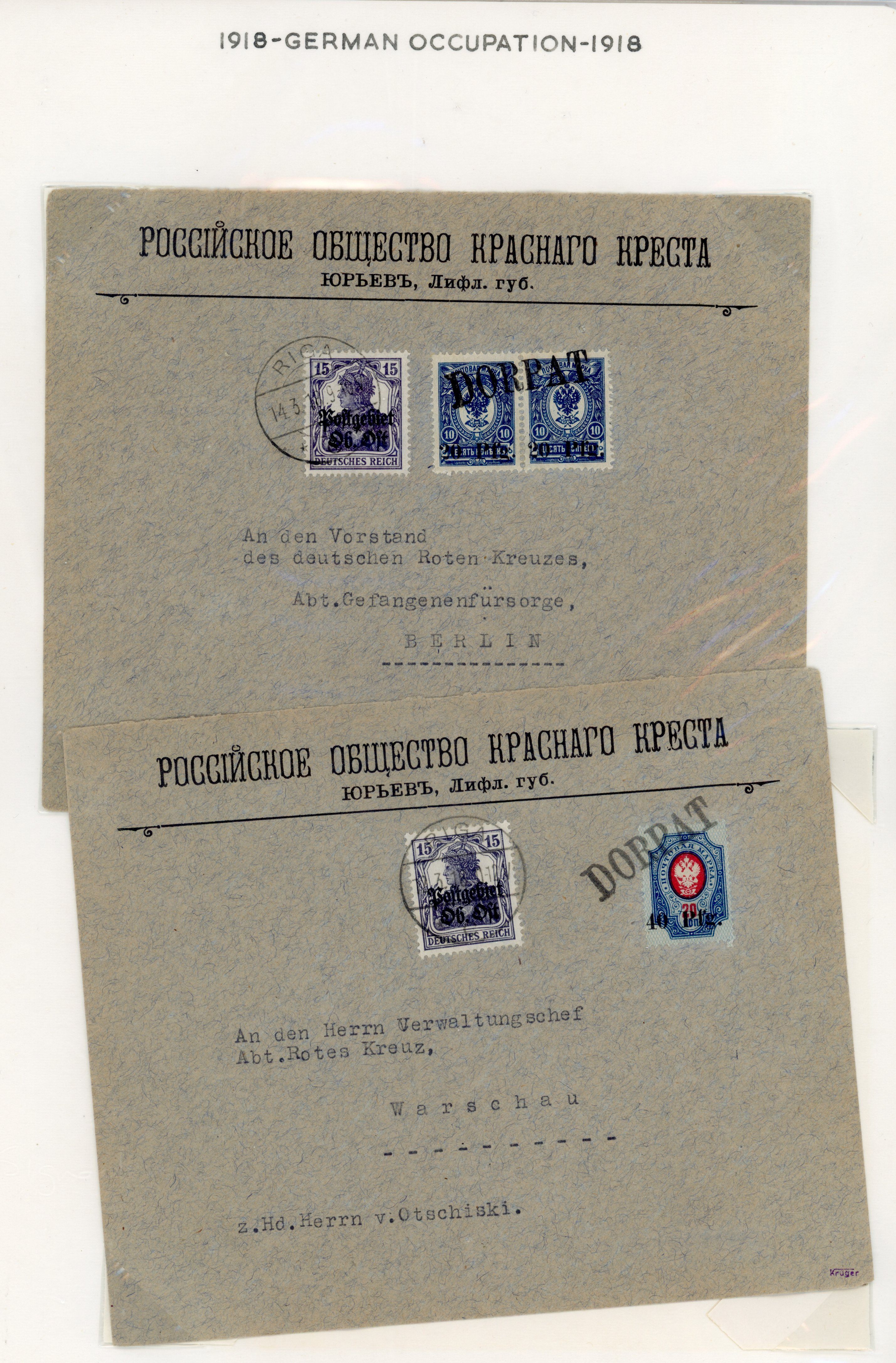 GERMANY WWI OCCUPATIONS - ESTONIA DORPAT pair of covers