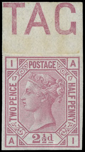 1880 2½d Rosy-mauve Pl.17. Very fine unused o.g. (mounted on margin only) imperforate top marginal imprimatur lettered A…