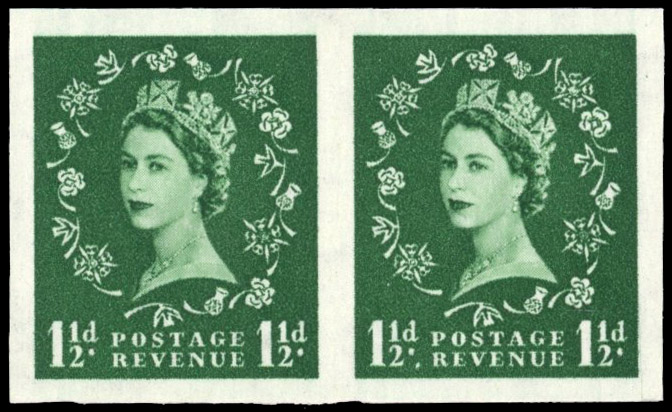 Great Britain 1955 1½d Green, Horizontal Pair, BPMA Imprimatur, SG 542