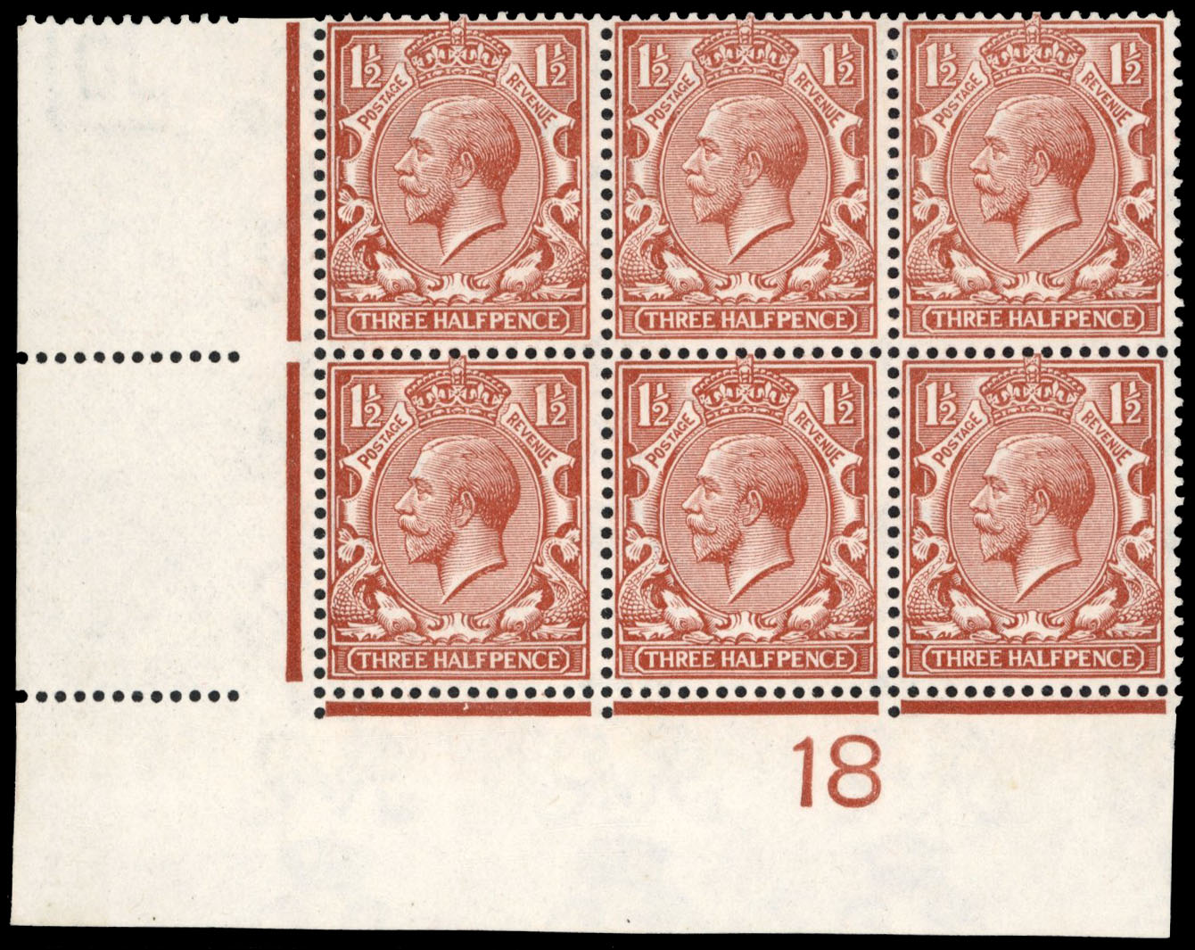 GB 1918 SG 362var control block 'K' omitted mint