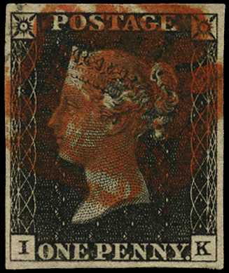1840 1d black Plate 3 (IK), four good...