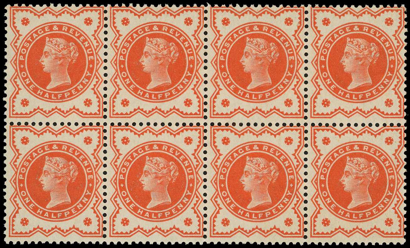 1887 ½d vermilion unmounted o.g. block of...