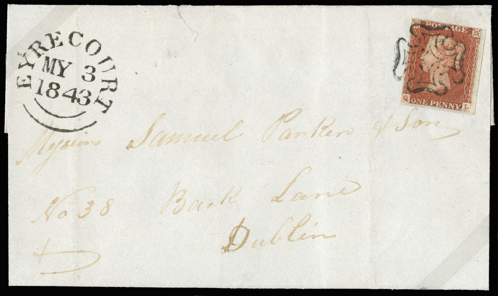 1841 1d red-brown Plate 21. Very fine used four-margined example lettered QL, neatly tied t…