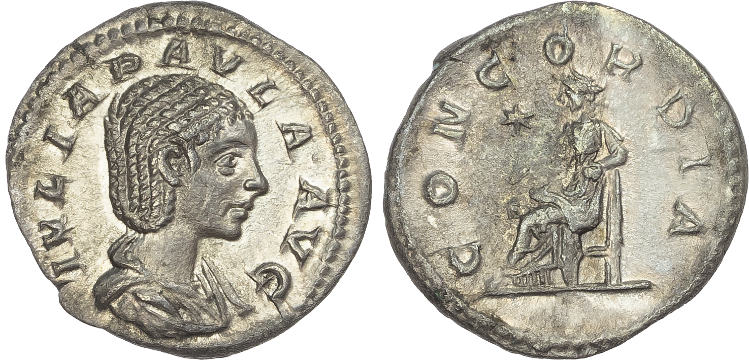 Julia Paula, wife of Elagabalus (AD 219-220) AR Denarius, Rome, 2.58g. 