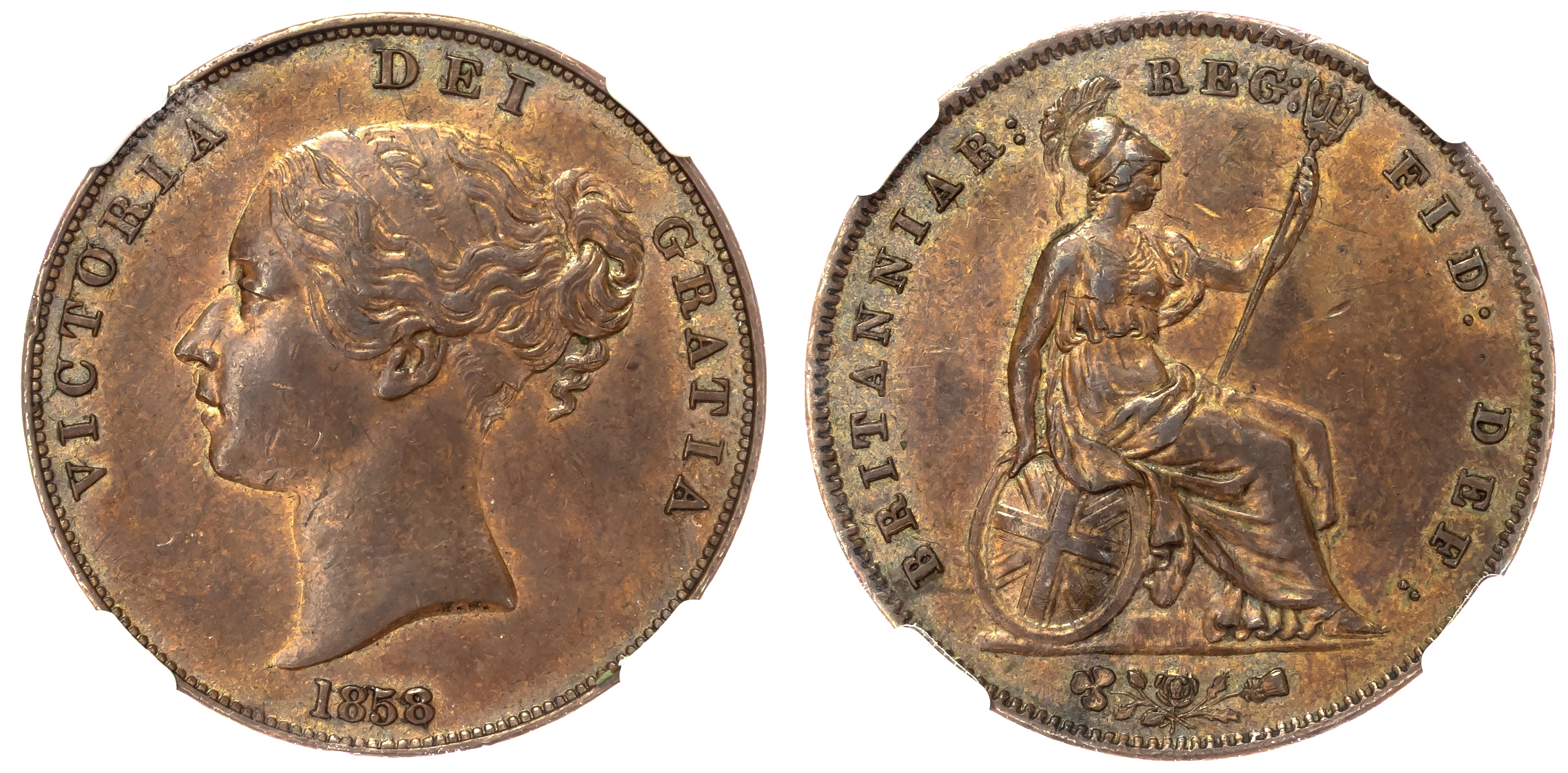 Victoria (1837-1901), Penny, 1858 over 2, OT. 