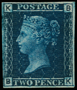 Great Britain 1858 2d Blue Pl.7. Superb imperforate four margin imprimatur lettered BK, very rare one of only 22 p…