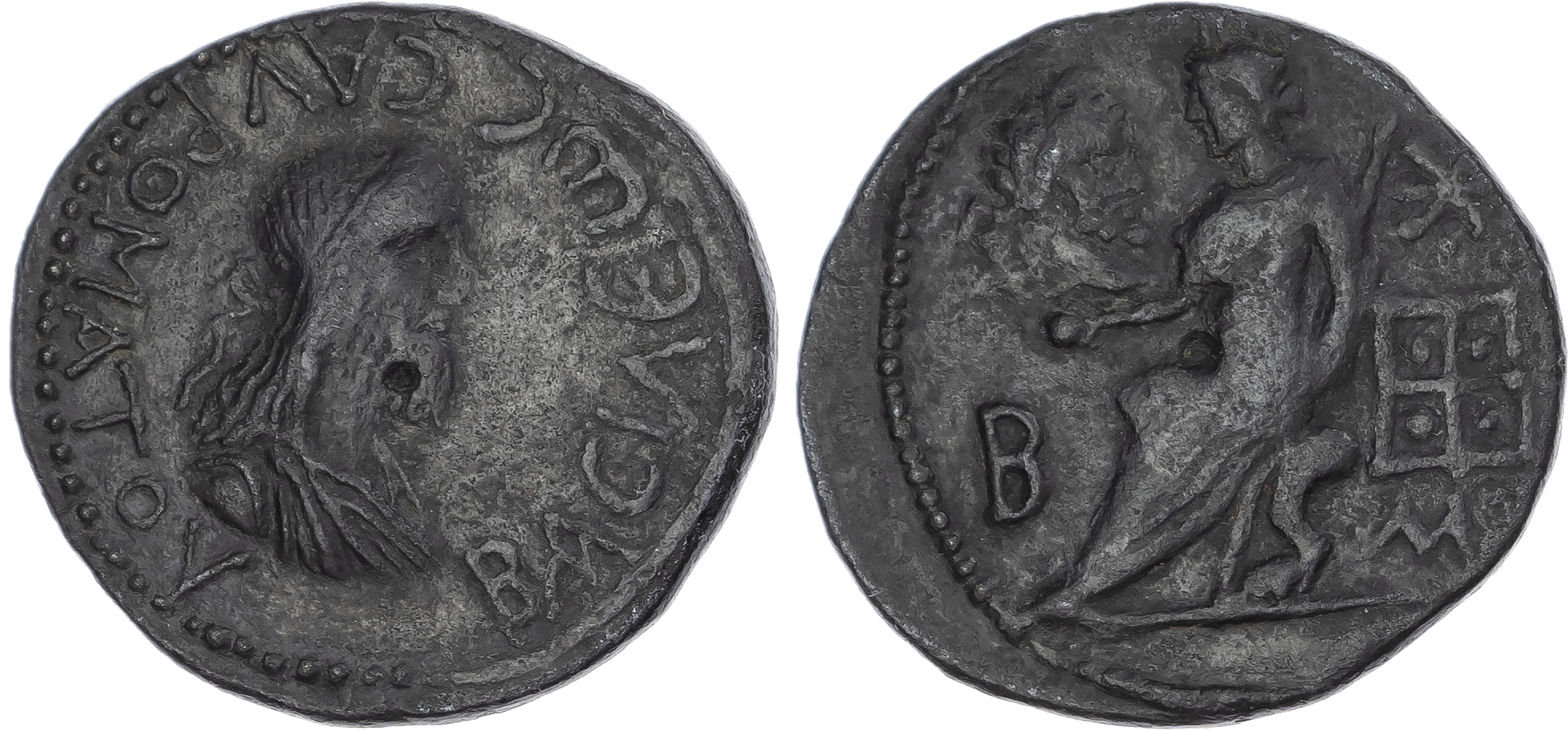 Kings of the Bosporos, Sauromates II, with Septimius Severus, Æ Double Denarius. Circa AD 174-210. 