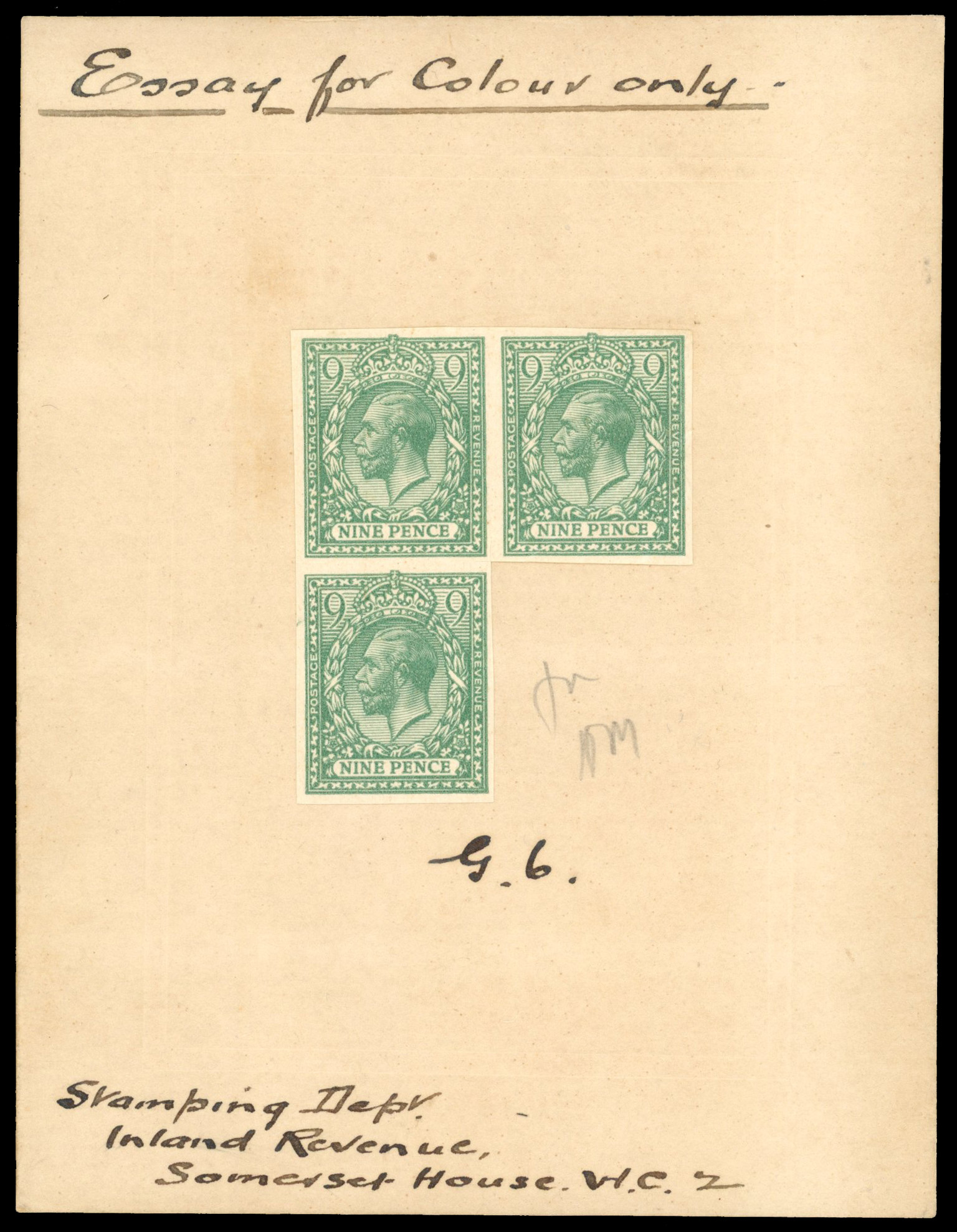 GB SG 393a 1912-24 9d colour trial in turquoise-green