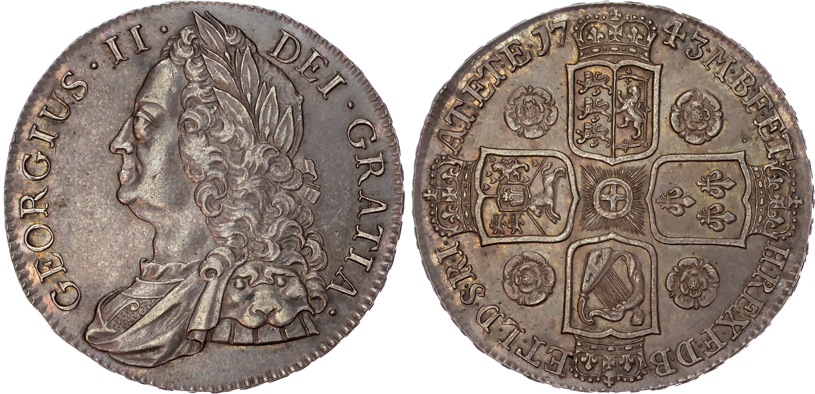 George II (1727-1760), Crown, 1743, DECIMO SEPTIMO.