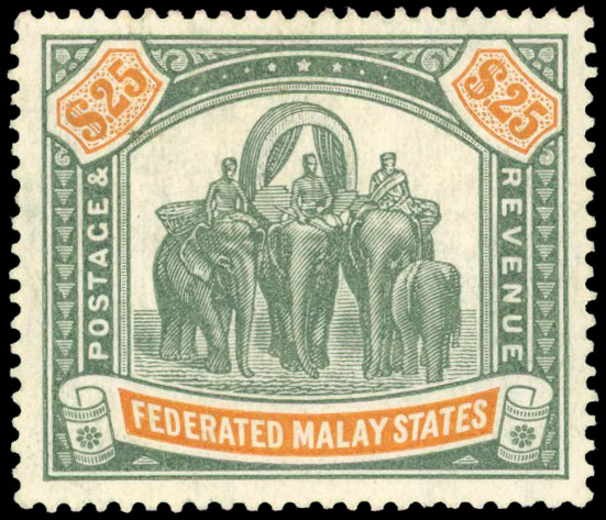 Straits Settlements 1904-22 $25 green and orange