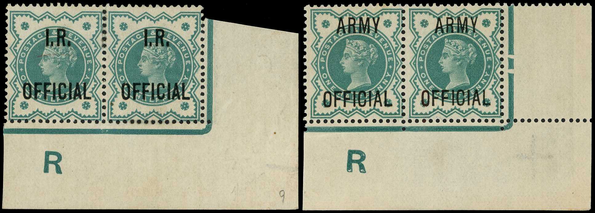 Army Official. 1900 ½d blue-green: two...