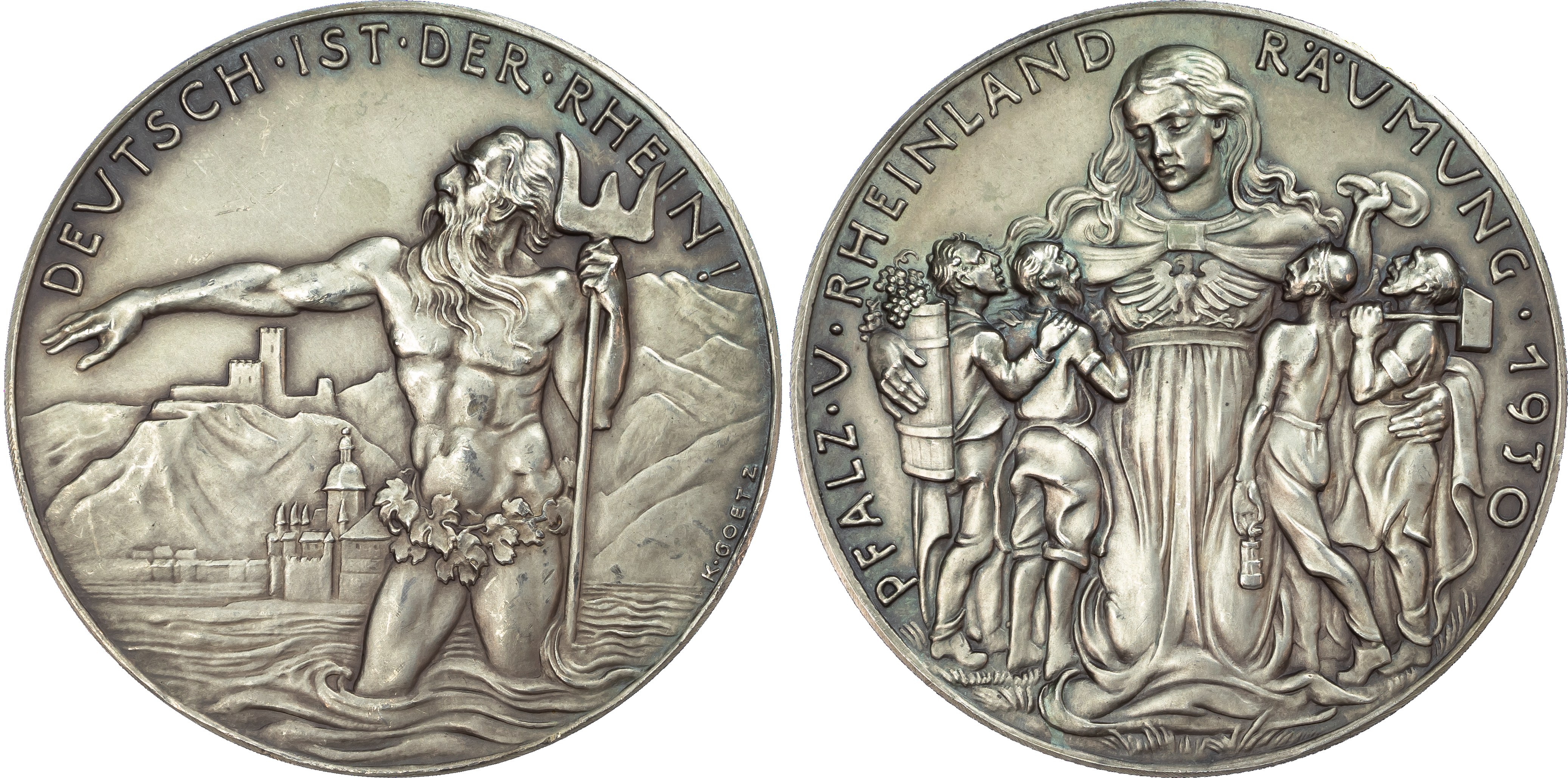Germany, Evacuation of the Rhineland, silver medal (60mm/54.02gm) 1930 by K. Goetz.