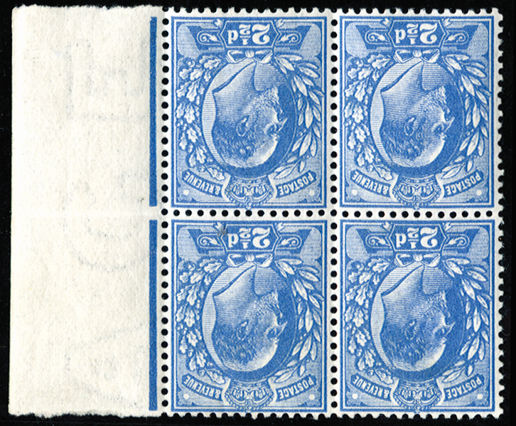 GB SG276wi  1911 2½d Bright blue (Wmk. Inverted). Block of 4