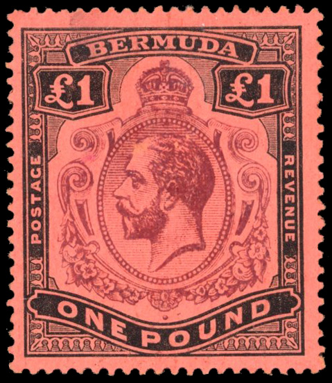 Bermuda SG 55w 1918 £1 inverted watermark mint