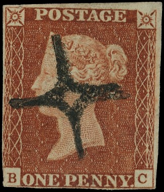1841 1d red-brown (BC) four touching to clear margins, bearing Inspectors...