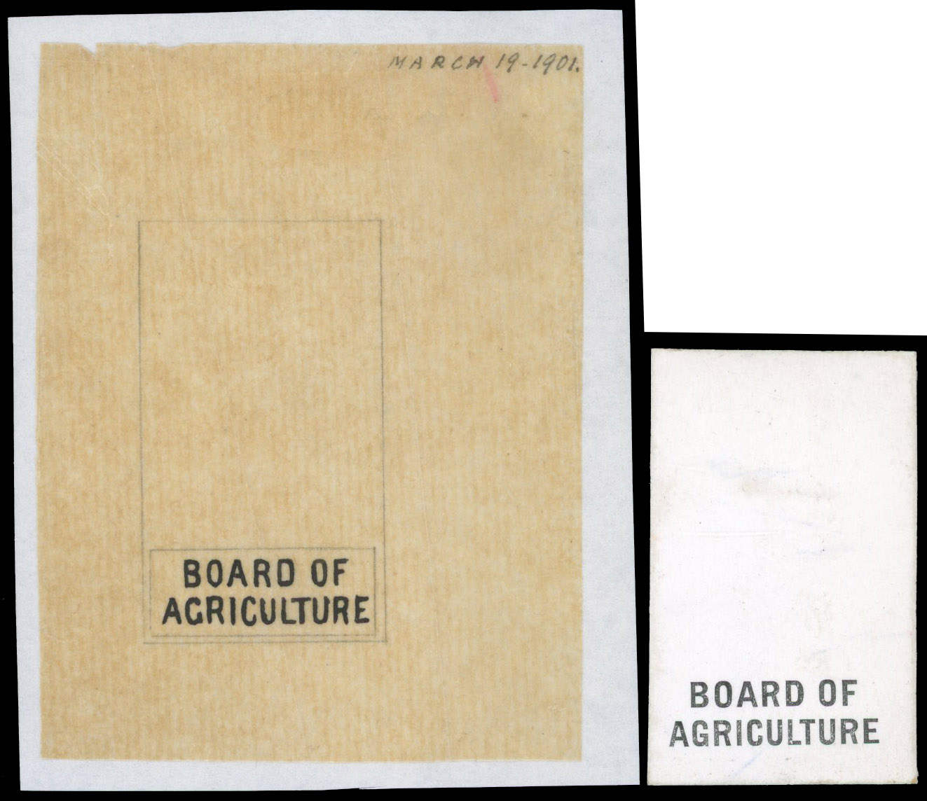 GB Great Britain Unappropriated Dies, Board of Agriculture Value tablet essay & die proof.