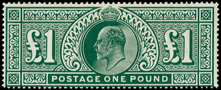 Great Britain 1911 £1 Deep green. Very fine unmounted o.g. example printed at Somerset House. Spec. M56(1).…