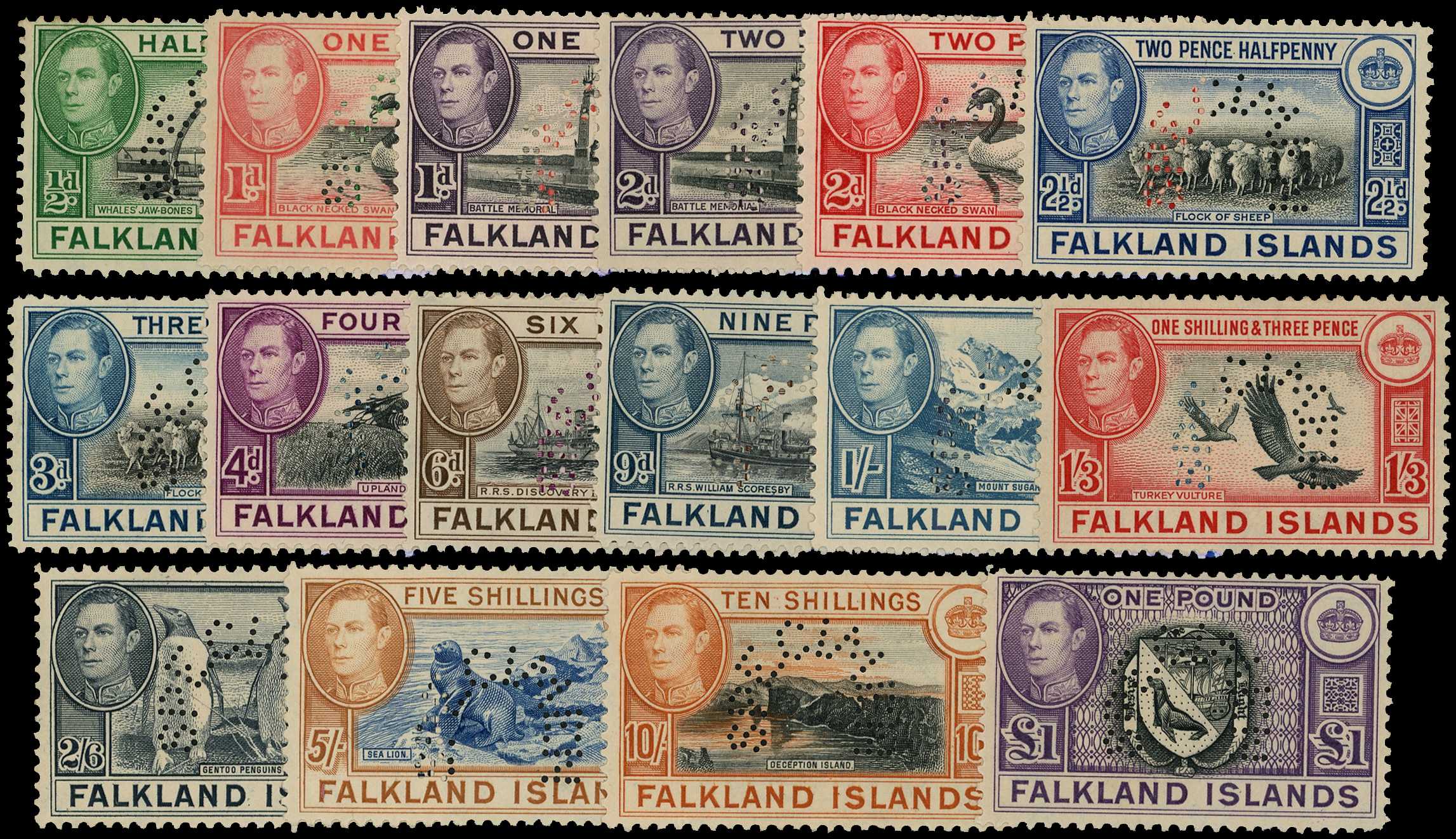 1938-46 set of sixteen perforated SPECIMEN Type B9, 