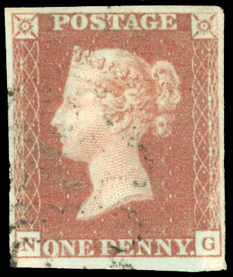 1840 1d red-brown ‘Black plate’ Pl.9 (NG). Used watermark inverted,