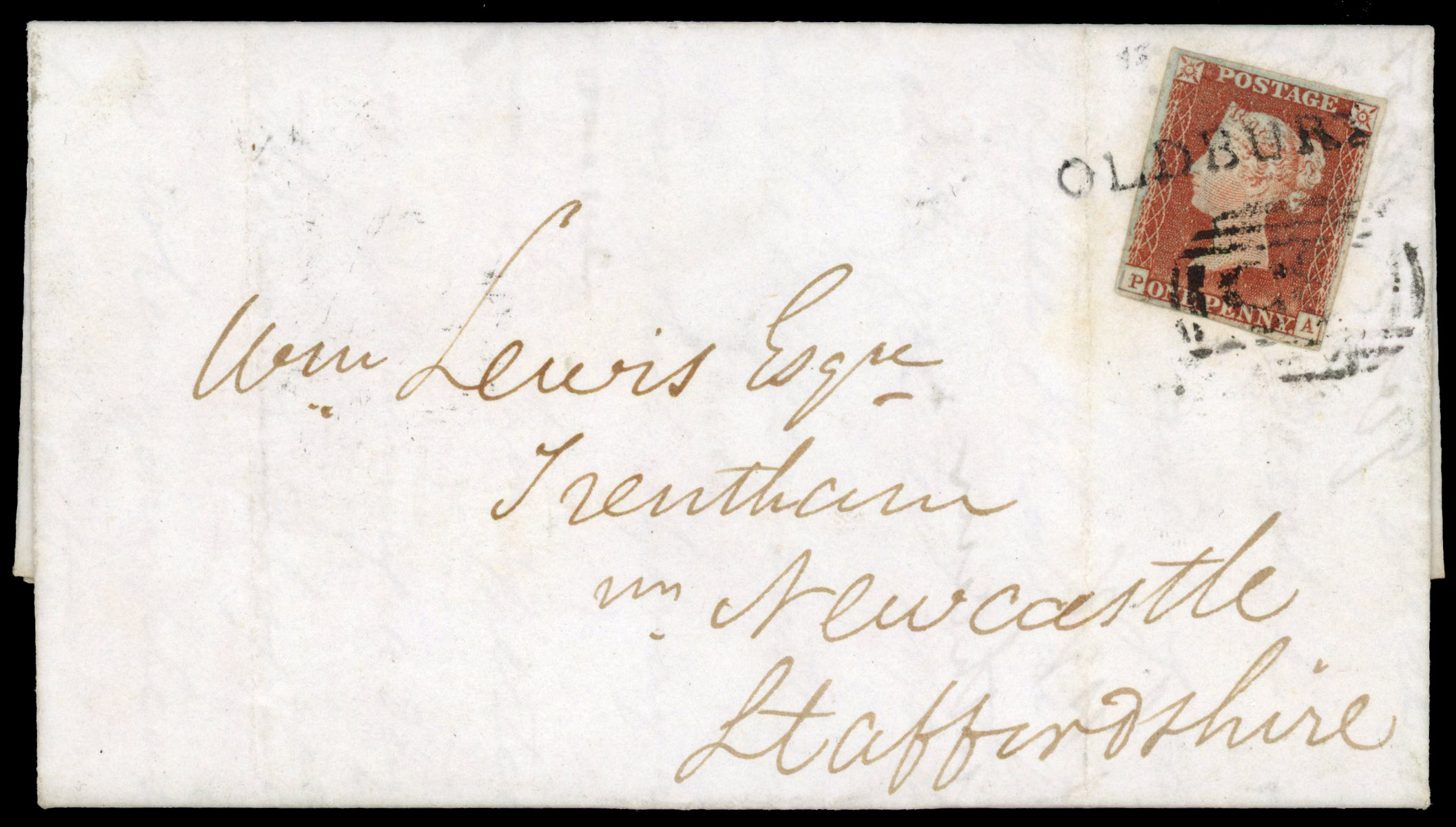 1841 1d Red-brown Pl.35. Entire sent from Oldbury. Oldbury Handstamp
