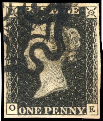 1840 1d black, Plate 5 (OE), good even large margins, cancelled by neat black Maltese Cross. SG 2