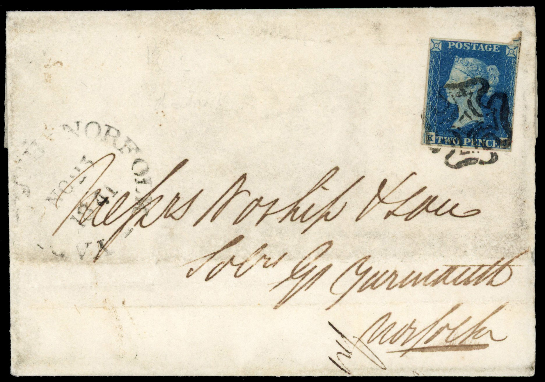 1840 2d Blue Pl.2. Fine pair of covers Both black MC's