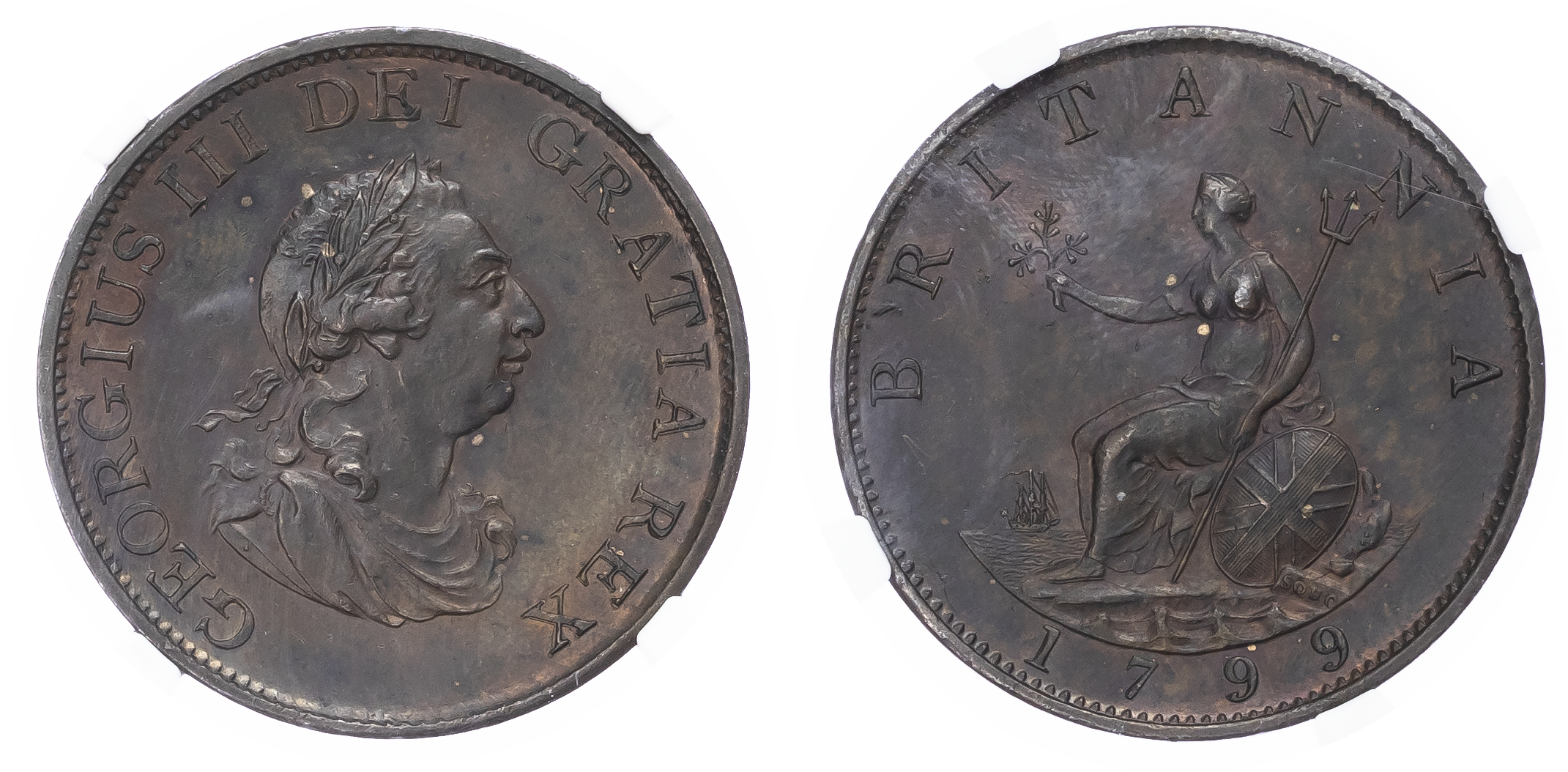 George III (1760-1820) Halfpenny 1799, NGC MS62
