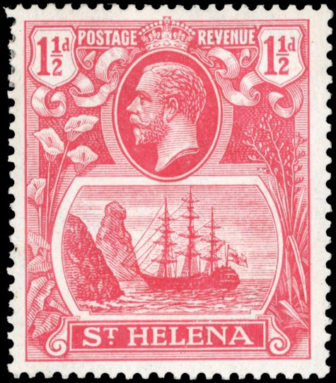 St Helena SG 99b 1922-37 1½d rose-red with torn flag mint