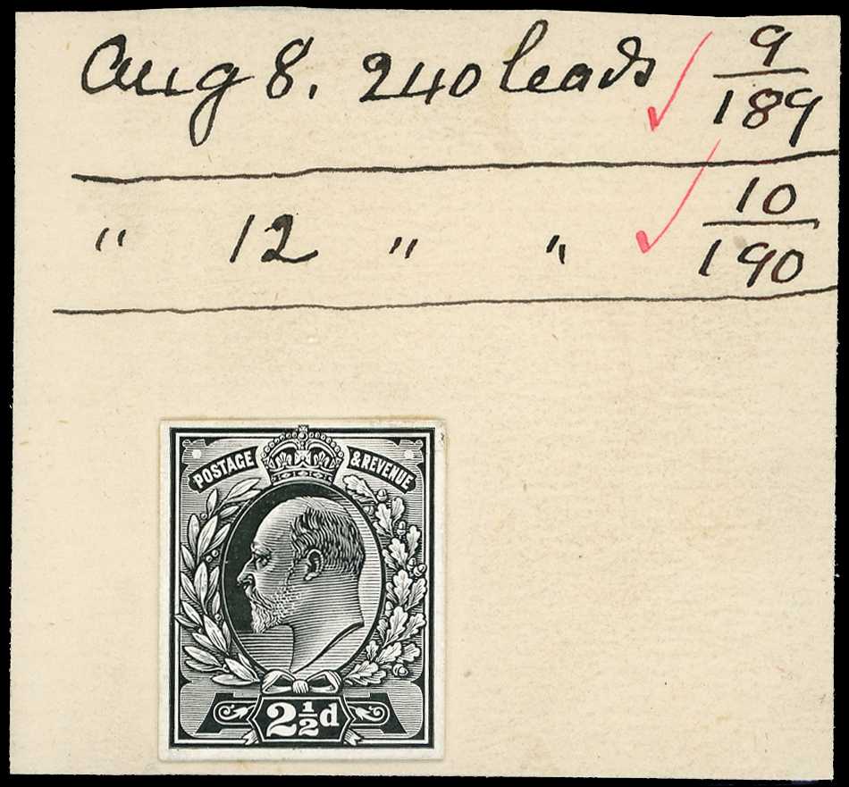 1902 2½d die proof from the DLR striking...