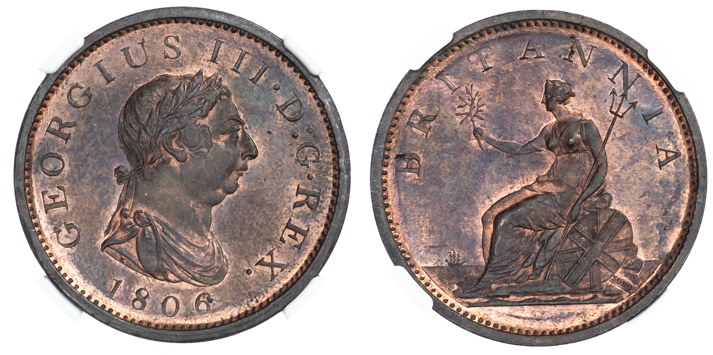 George III (1760‑1820), Penny, 1806, Incuse hair curl, laureate head right