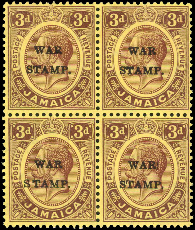 Jamaica 1916 War Stamp 3d purple/lemon variety S inserted by hand
