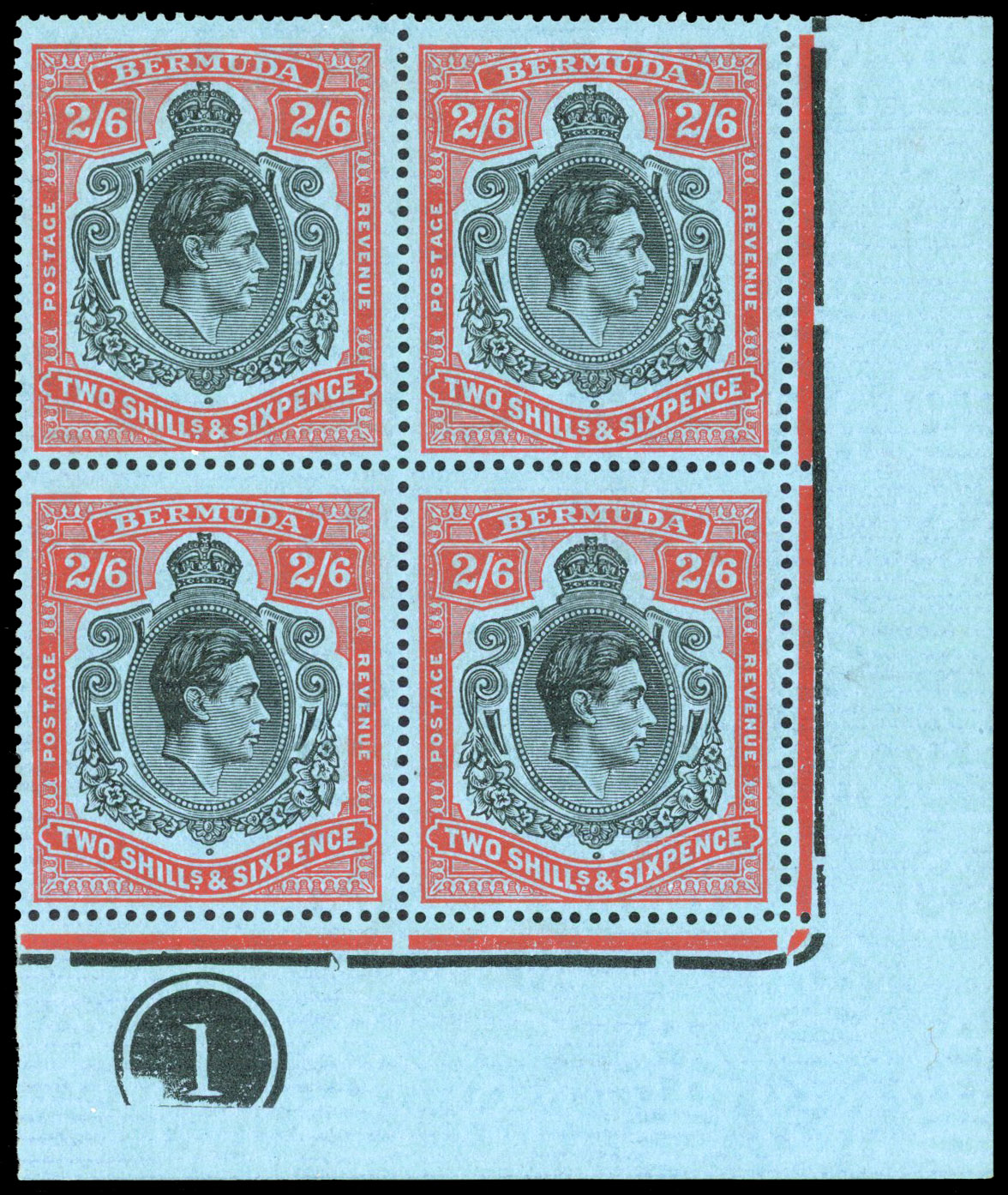 Bermuda SG 117b, be Plate block mint