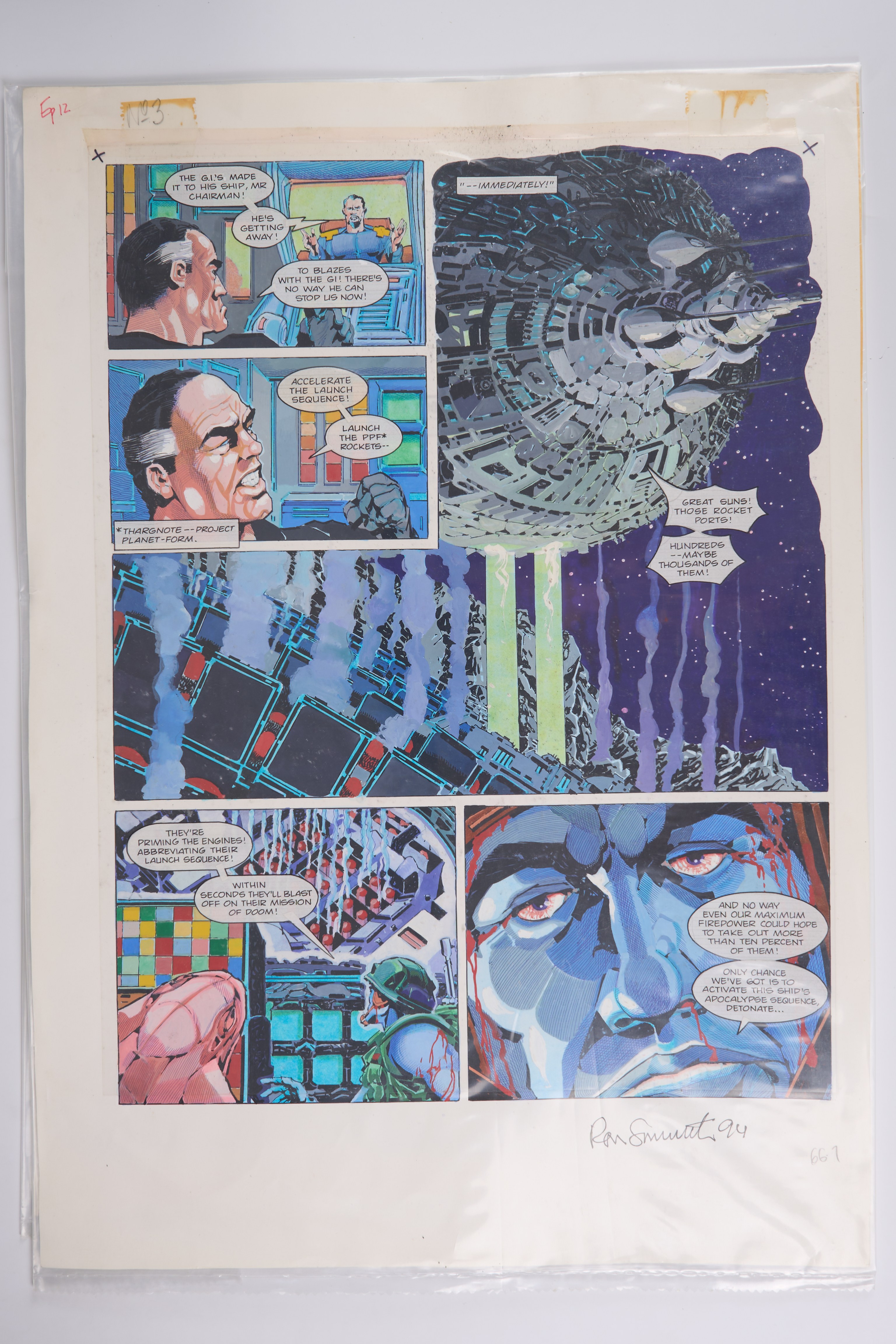 Ron Smith 2000 AD Prog #791 Apocalypse Dreadnought Colour Story Pages Signed (Fleetway, 1992) Total 2