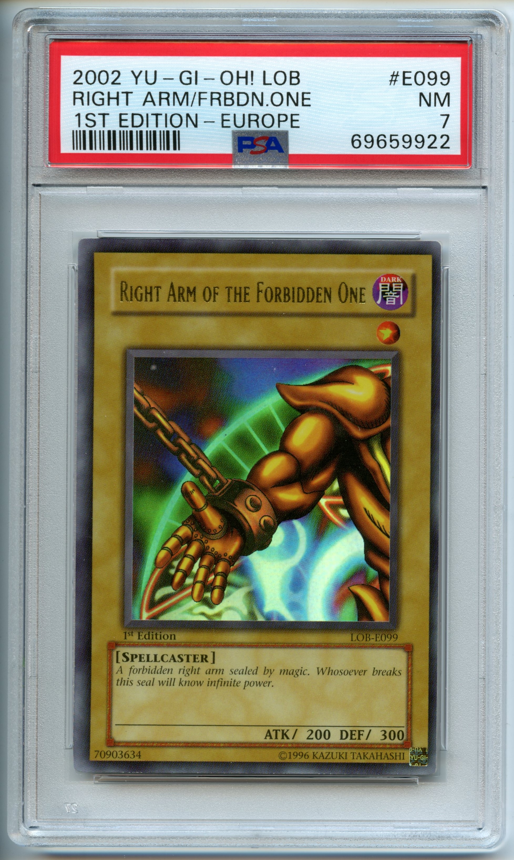 Yu-Gi-Oh! - Right Arm of the Forbidden One  1st Edition-Europe  - Legend of Blue Eyes White Dragon - PSA 7