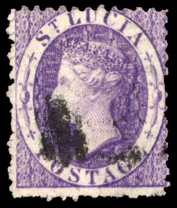 St Lucia 1867-76 (6d) violet, perf 12½, with variety watermark inverted and reversed, SG 13var