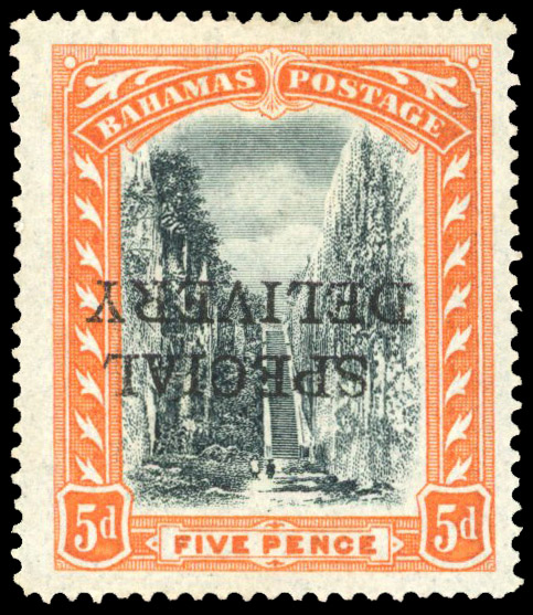 Bahamas 1916 Special Delivery 5d error overprinted inverted