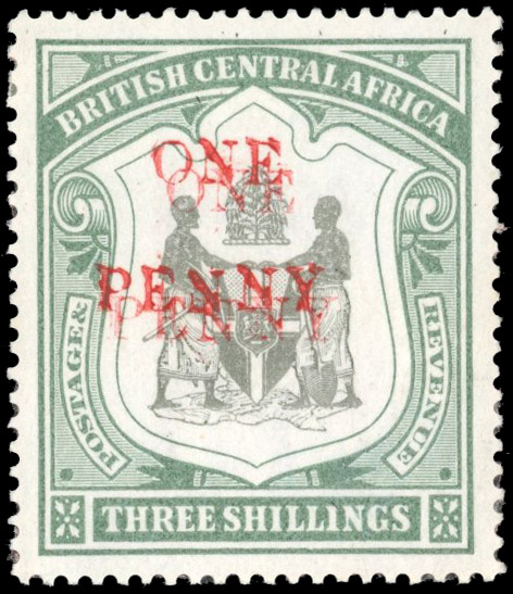 Nyasaland SG 53c 1897 1d on 3/- double surcharge mint