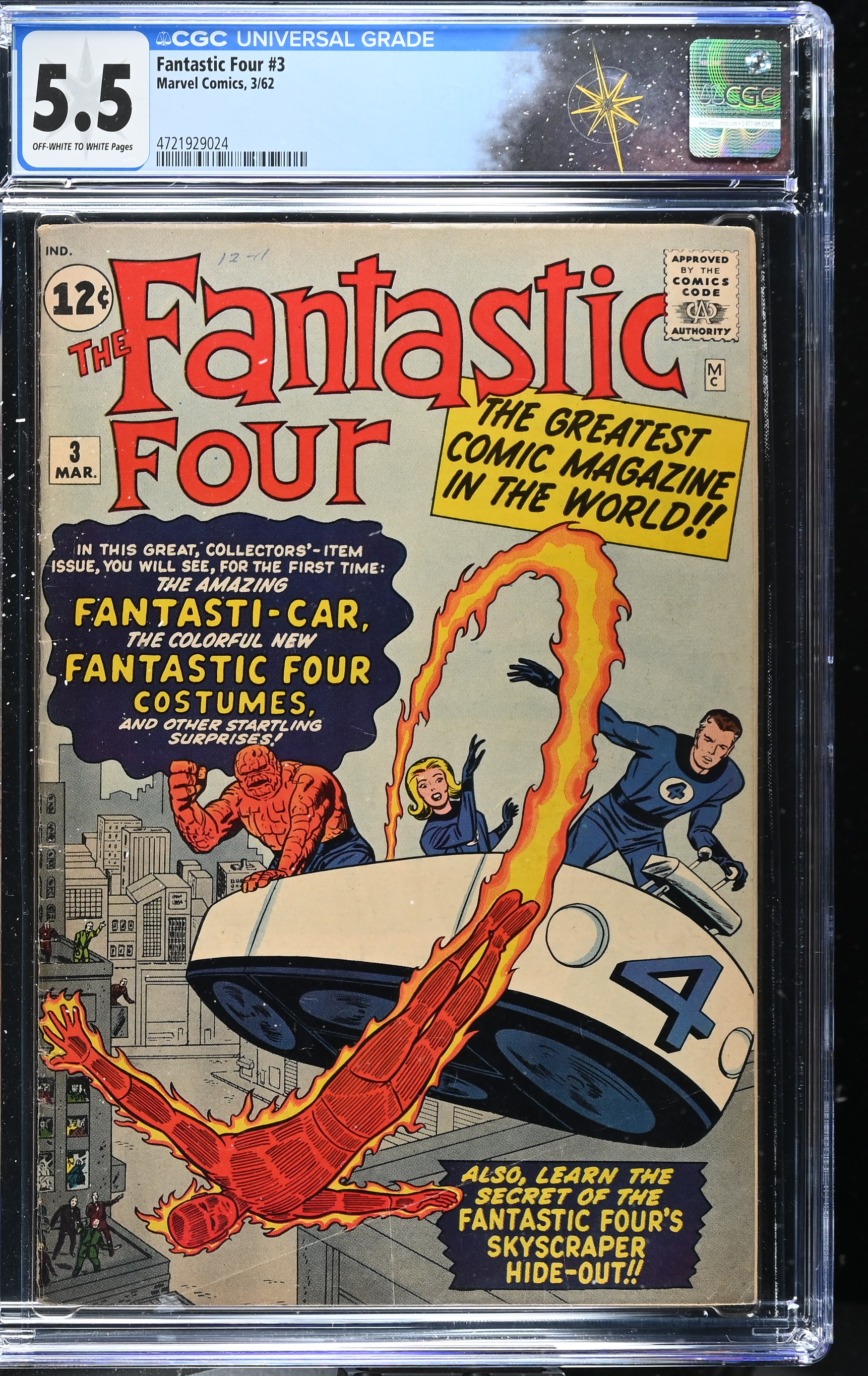 Fantastic Four #3 CGC 5.5 1st Appearances of Miracle Man & FF Costumes (Marvel Comics, 1962) Off-White to White Pages