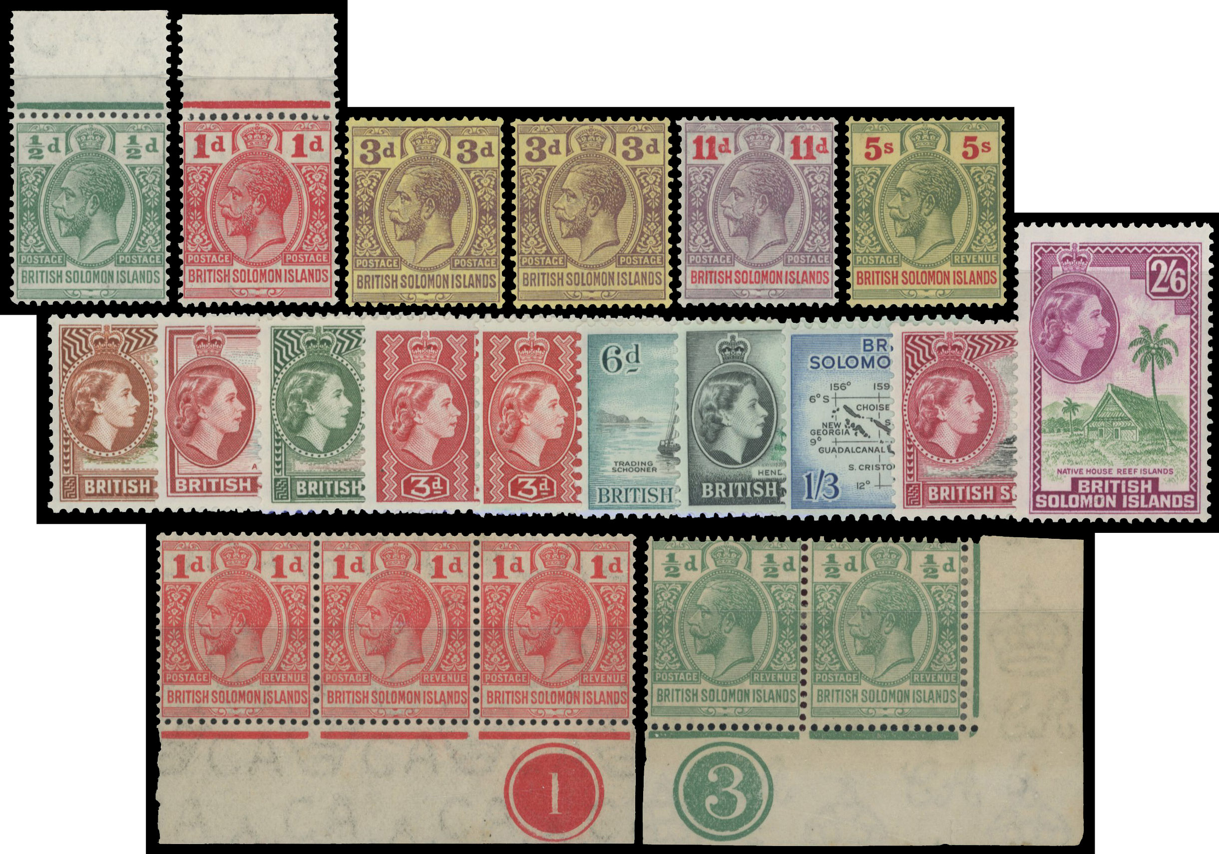 SOLOMON ISLANDS 1913 to 1963 mint selection KGV values to 5s in blocks of 4 plus 1963-64 to 2s6d,  SG 18/111