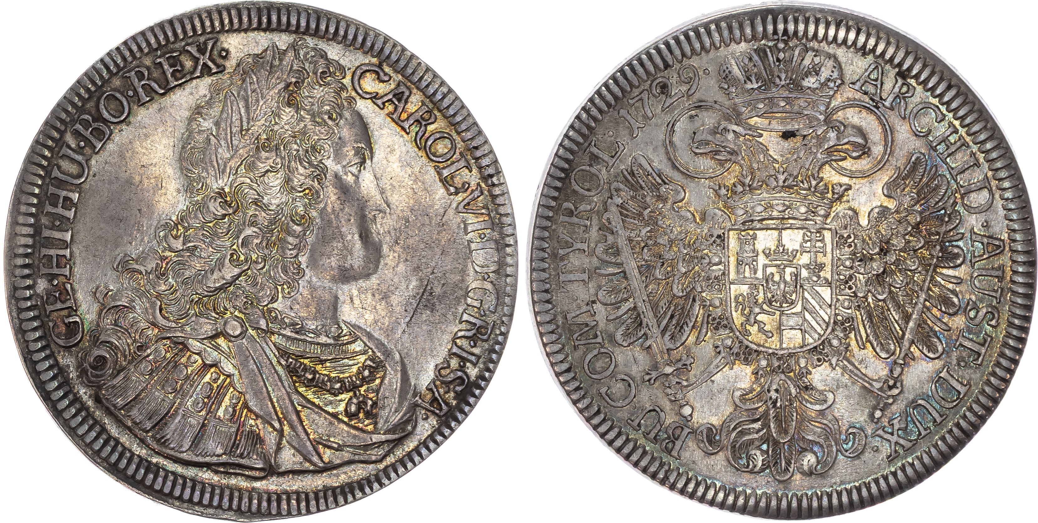 Austria , Charles VI (1711-1740), silver Taler, 1729, Hall, 28.26g (Dav. 1054; MT 851). About Extremely Fine. …