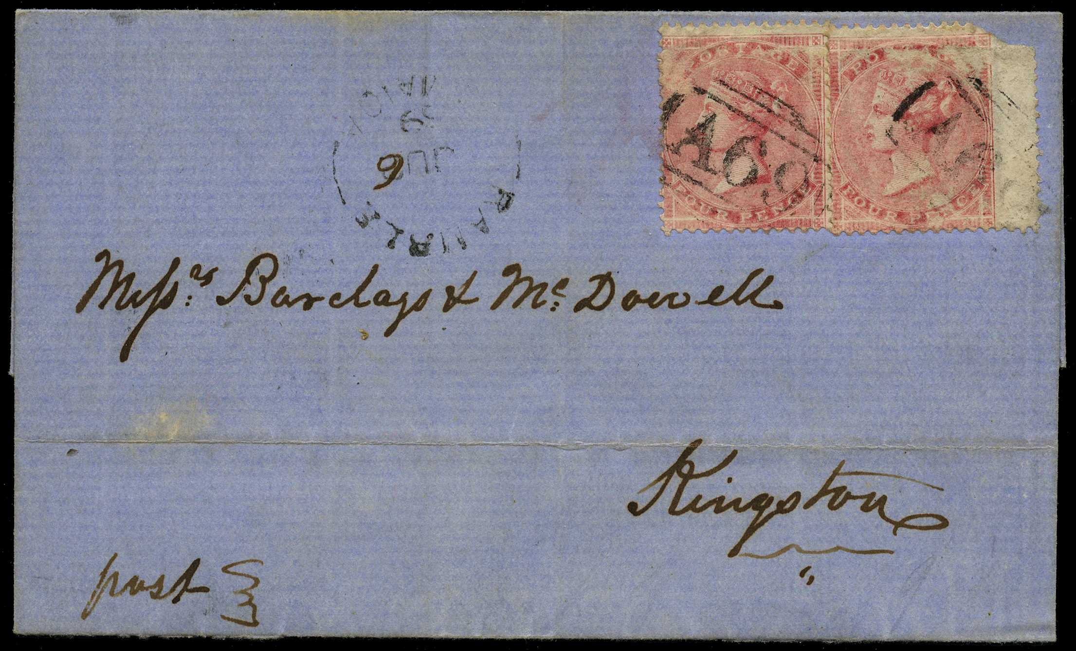GB USED ABROAD: 1859 Ramble “A69” numeral on...