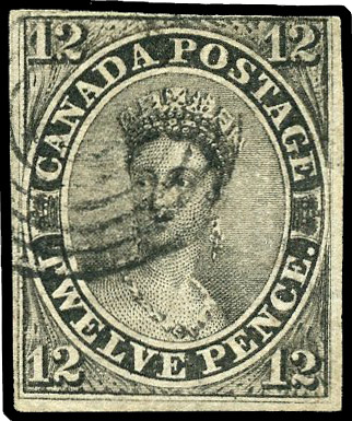 1851 Laid paper, imperf 12d black, very close to large margins, lightly cancelled