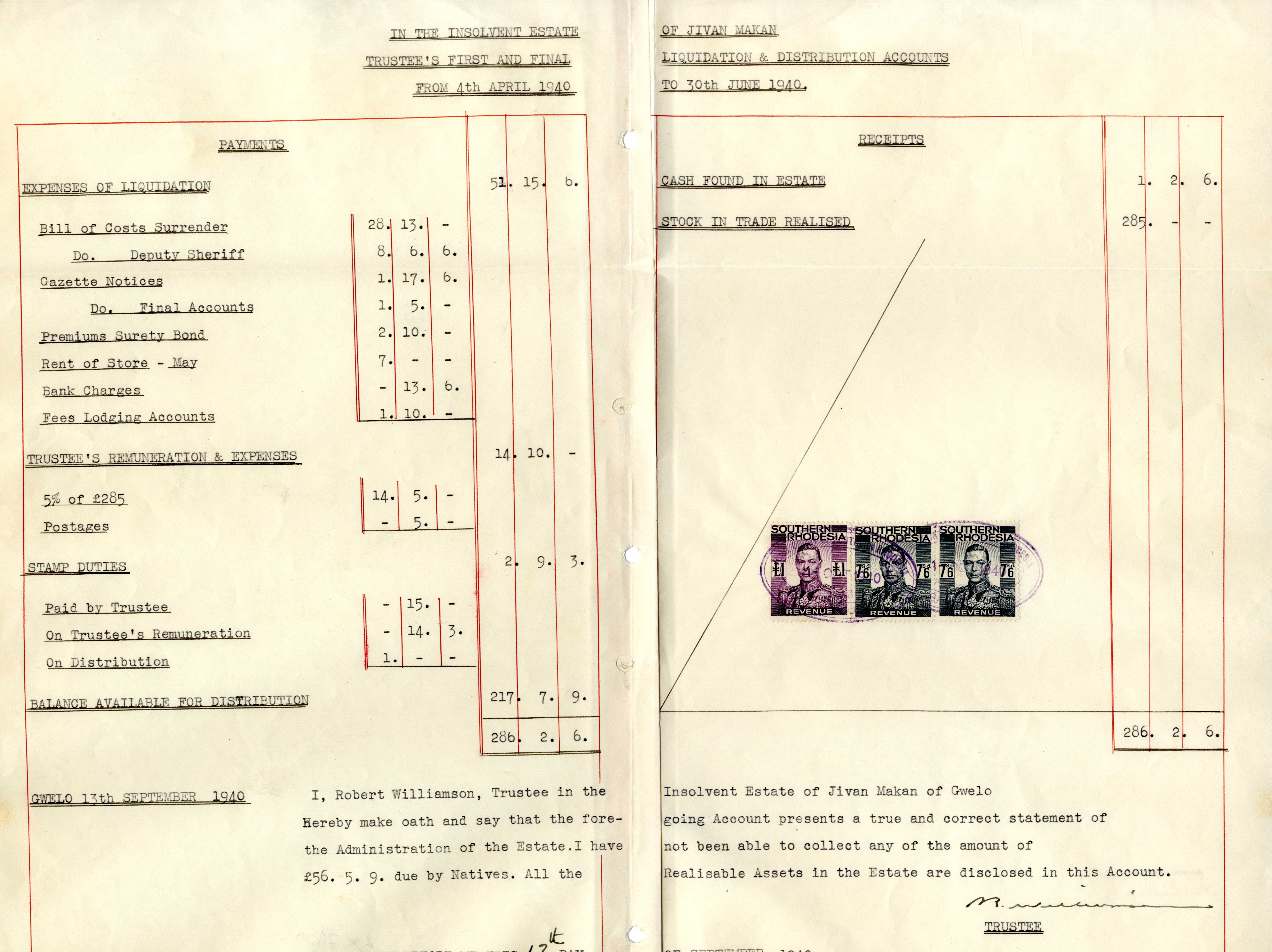 Southern Rhodesia KGVI 1937 KGVI 7s6d black HORIZONTAL PAIR tied to document