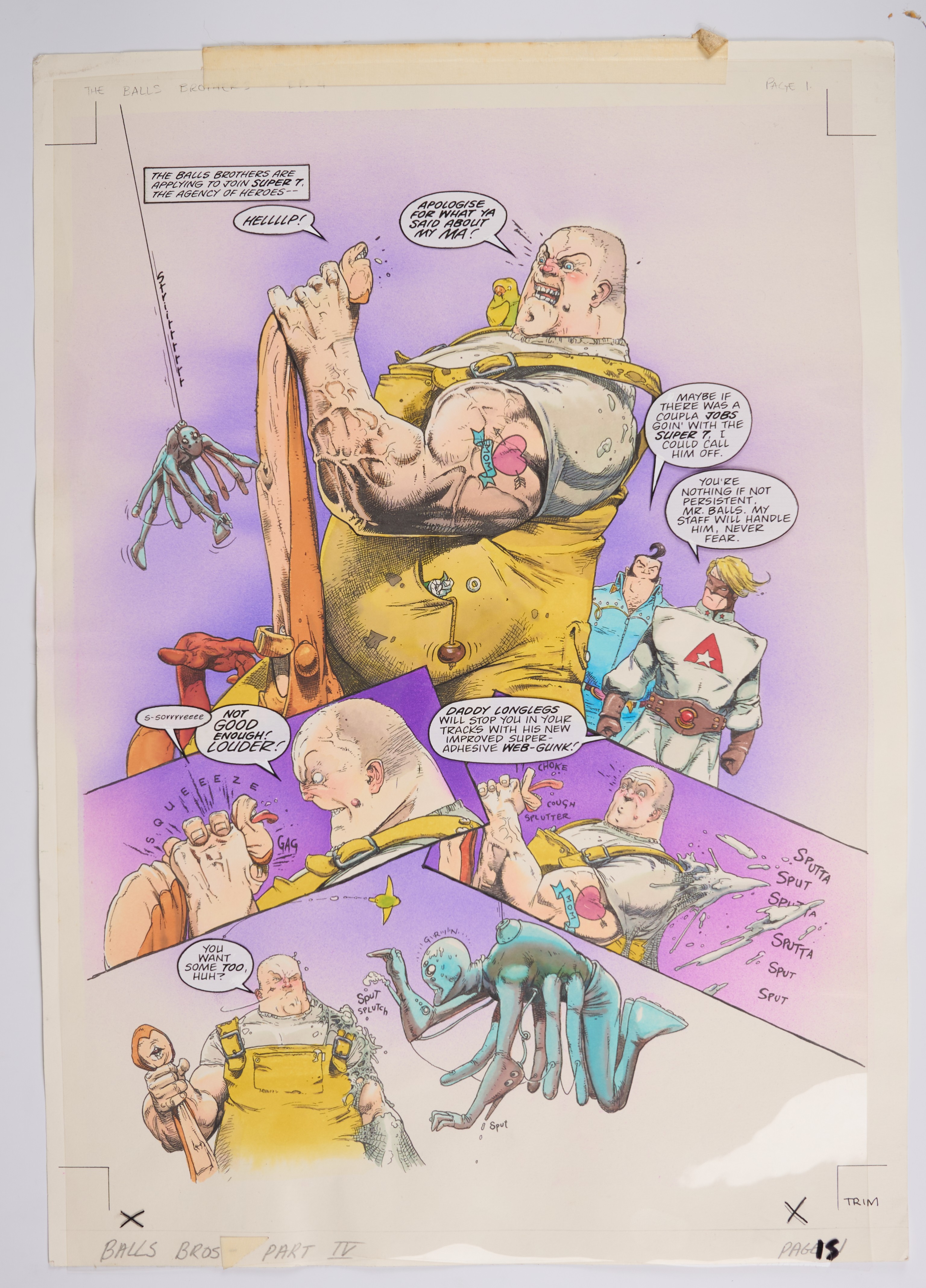 Kevin Walker 2000 AD Prog #1131 The Balls Brothers Heroes For Hire Part 4 Story Pages (Fleetway, 1999) Total 8