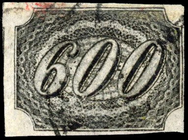 Brazil 1845-46 Slanting Figures 600r thin greyish paper used