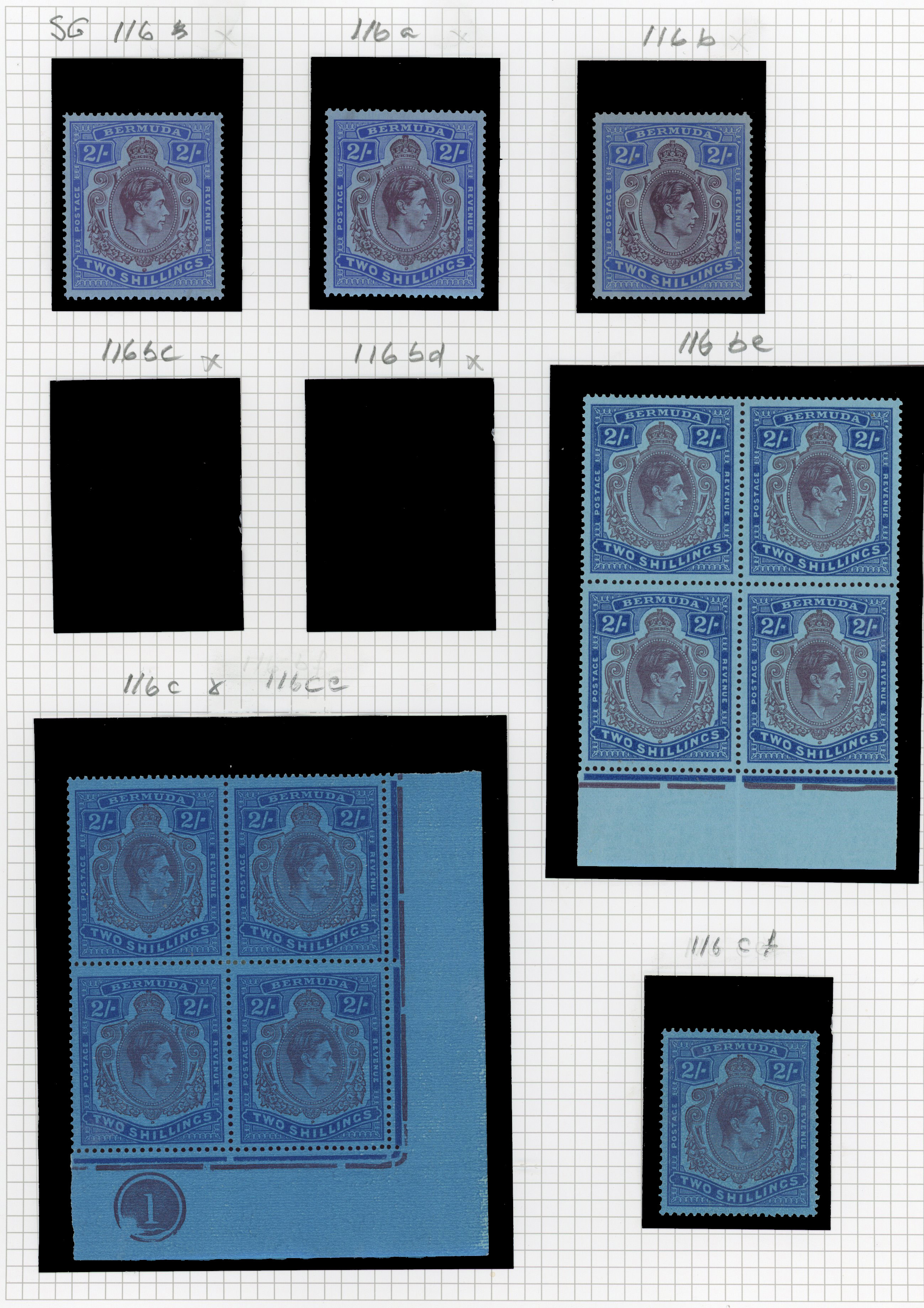 Bermuda SG 116/16f 1938-53 2s mint and used range