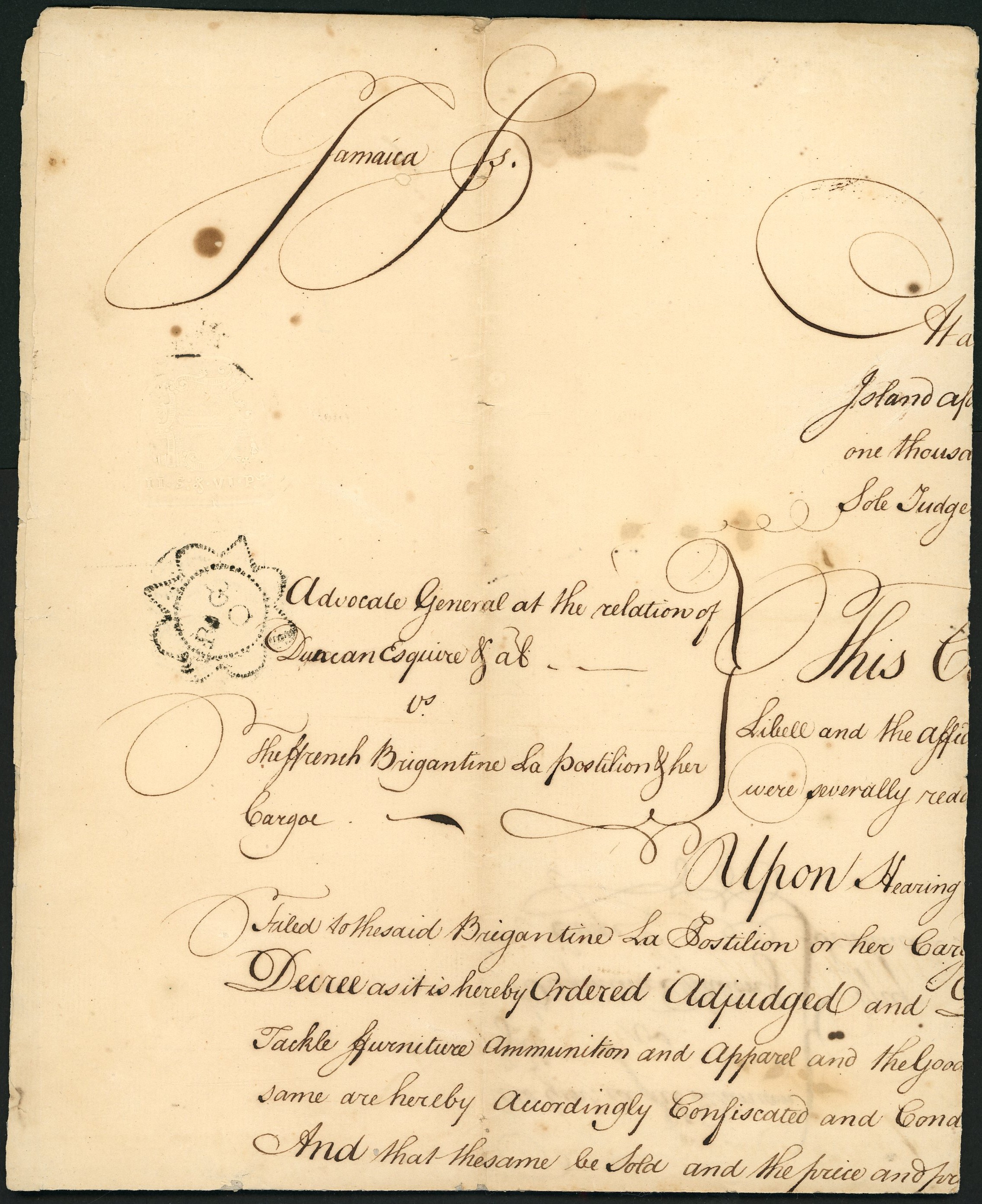 Jamaica Seven Years War Revenue Document