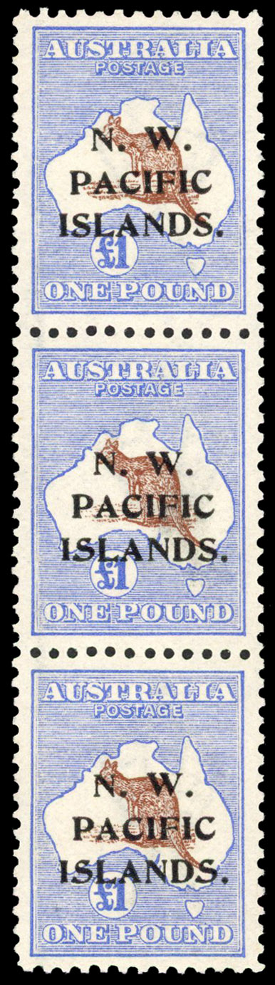 New Guinea 1915-16 £1 vertical strip of 3