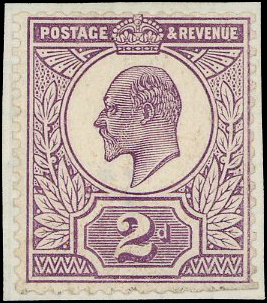 1909 2d Colour trial. Very fine example printed in purple on Crown watermarked...